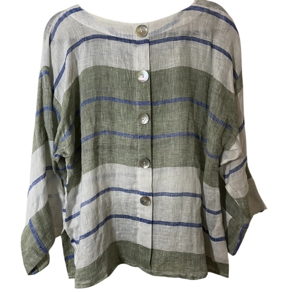 Sartoria Saracena Italian Linen Lagenlook Stripe Tunic Top Blue Green M - Picture 2 of 8